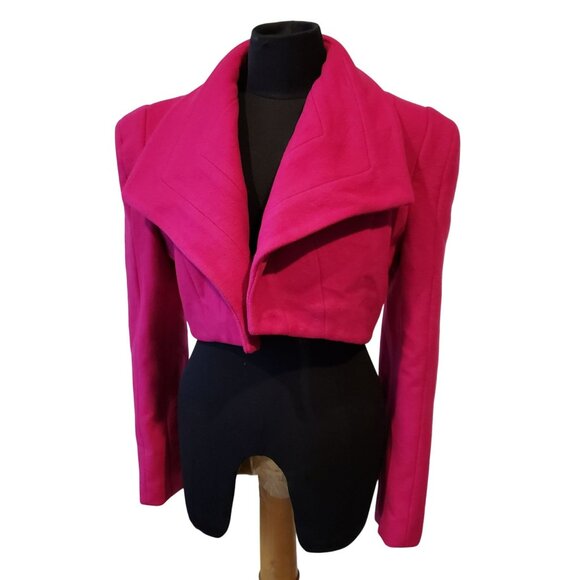 NEW Sergio Hudson Peony Magenta Pink Draped Cropped Wool Cashmere Jacket Fun - Picture 9 of 15